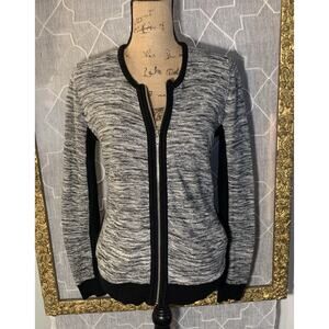 $170 Splendid NWOT Cable Knit top Cardigan Full Zip Sweater Sz L Relaxed B&W